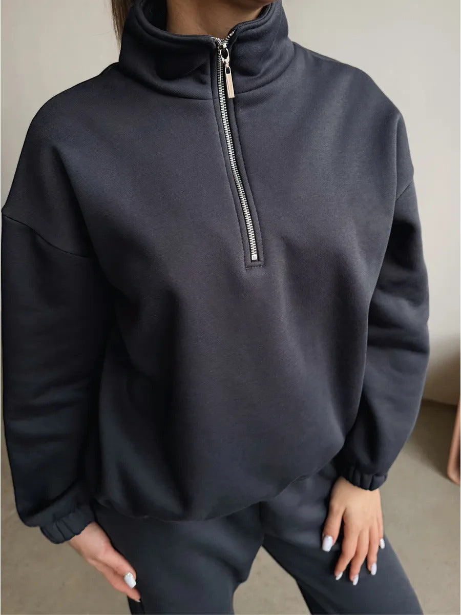 Damen Sportlicher Pullover mit Stehkragen und Reißverschluss WW