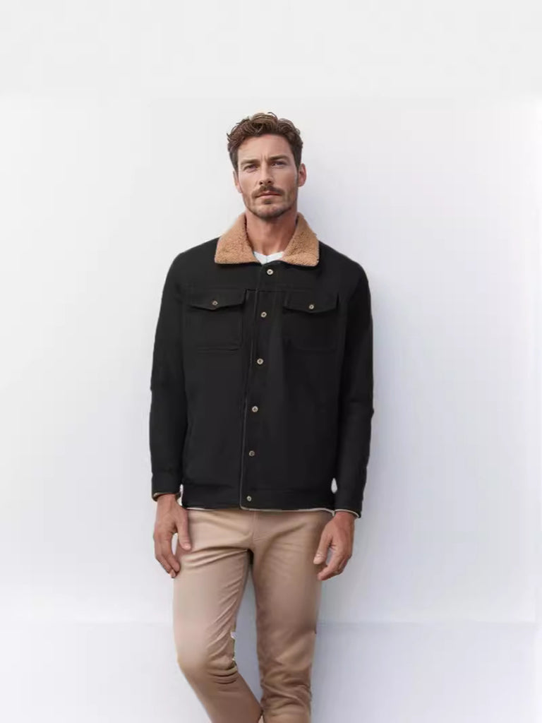 Herren schicke Arbeitsjacke mit weichem Kragen aus Kunstfell WW