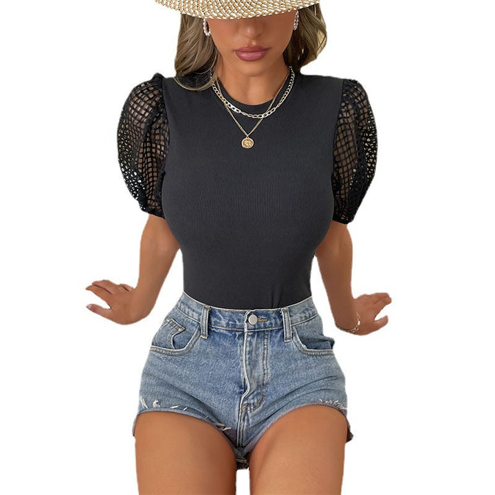 Damen Body mit luftigen Netzärmel und figurbetontem Schnitt W&W Mode