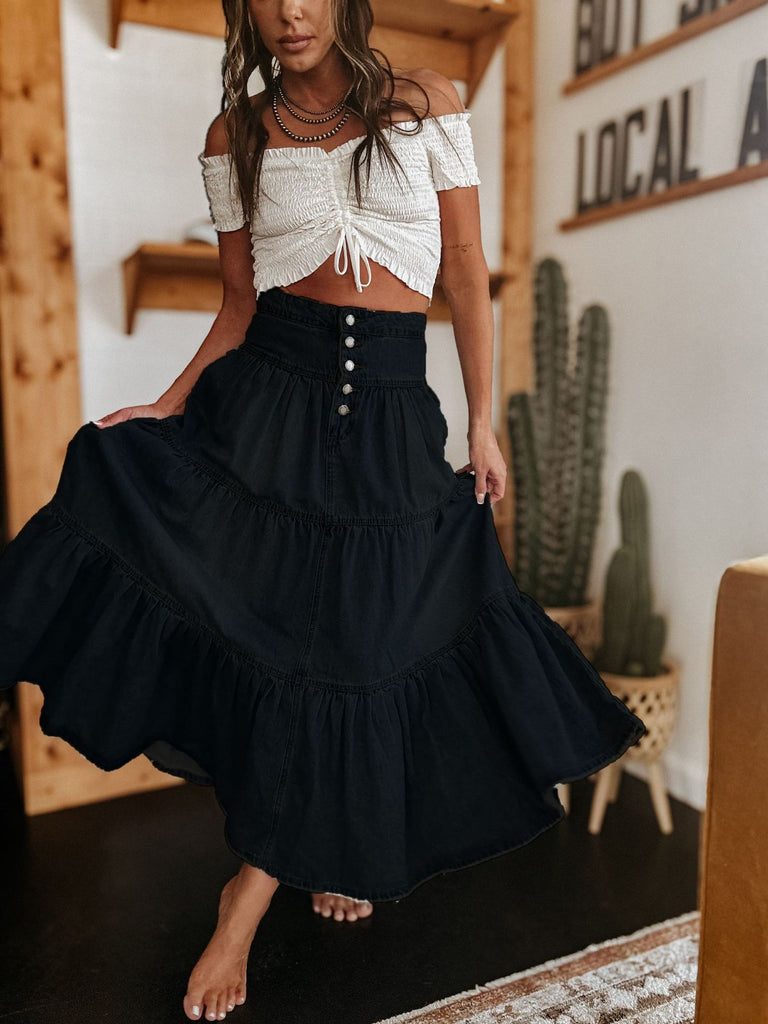Damen Baumwollrock mit voluminösem Stufen-Design und modischem Knopfdetail WW