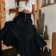 Damen Baumwollrock mit voluminösem Stufen-Design und modischem Knopfdetail WW