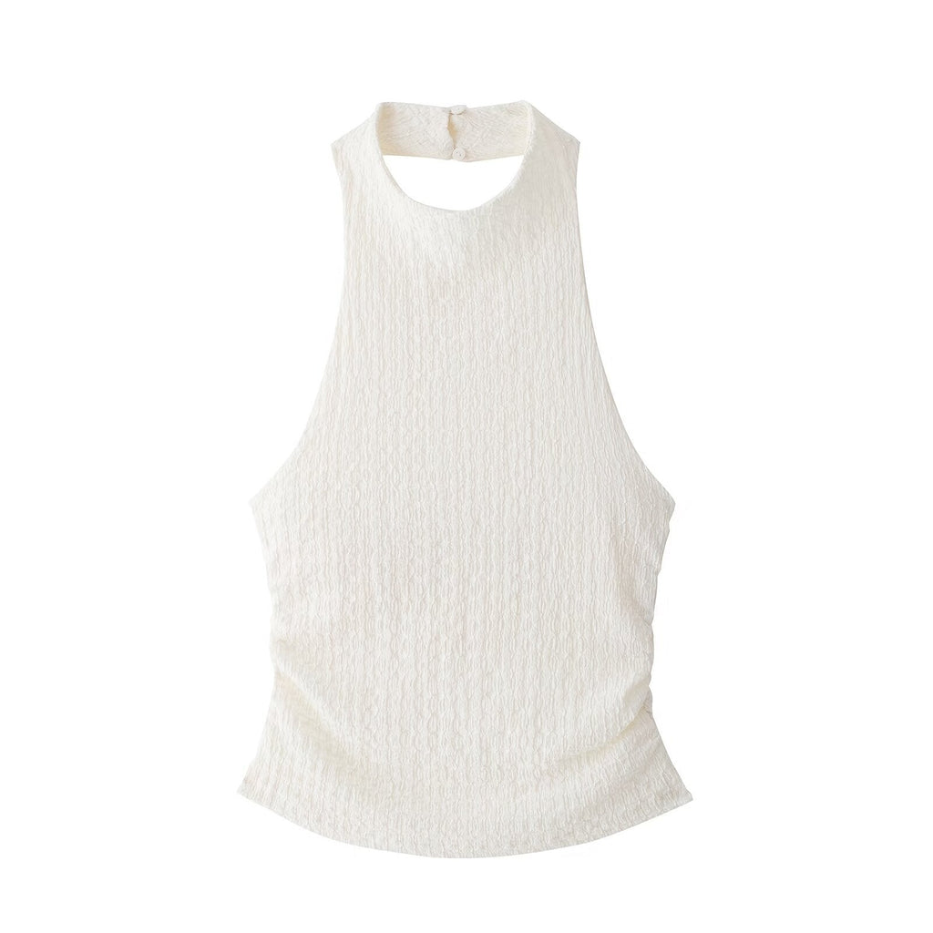 WWMODE | Sommer Slim Fit Dünne Textur Offene Rücken Halter Neck Top Lange Hosen Freizeit Anzug