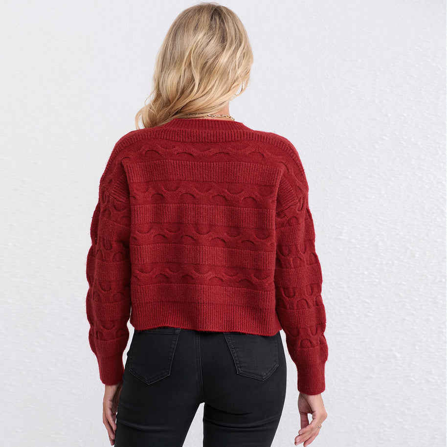 Damen Strickjacke mit strukturiertem Muster und modischen Knöpfen WW