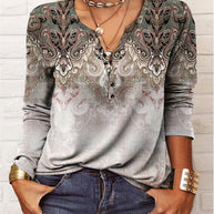 Damen Langarmshirt mit detailliertem Druck und Knopfleiste WW