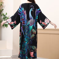 Damen Kimono mit buntem Pfauenmotiv und weitem Schnitt WW