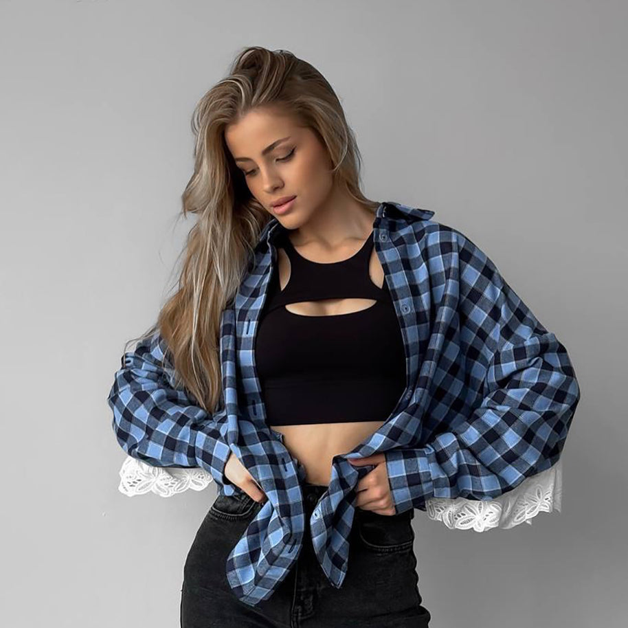 Damen Karottenbluse mit romantischem Spitzenbesatz WW