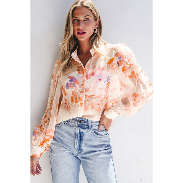 Damen luftiges Blusenshirt mit floralem Design und voluminösen Ärmeln WW