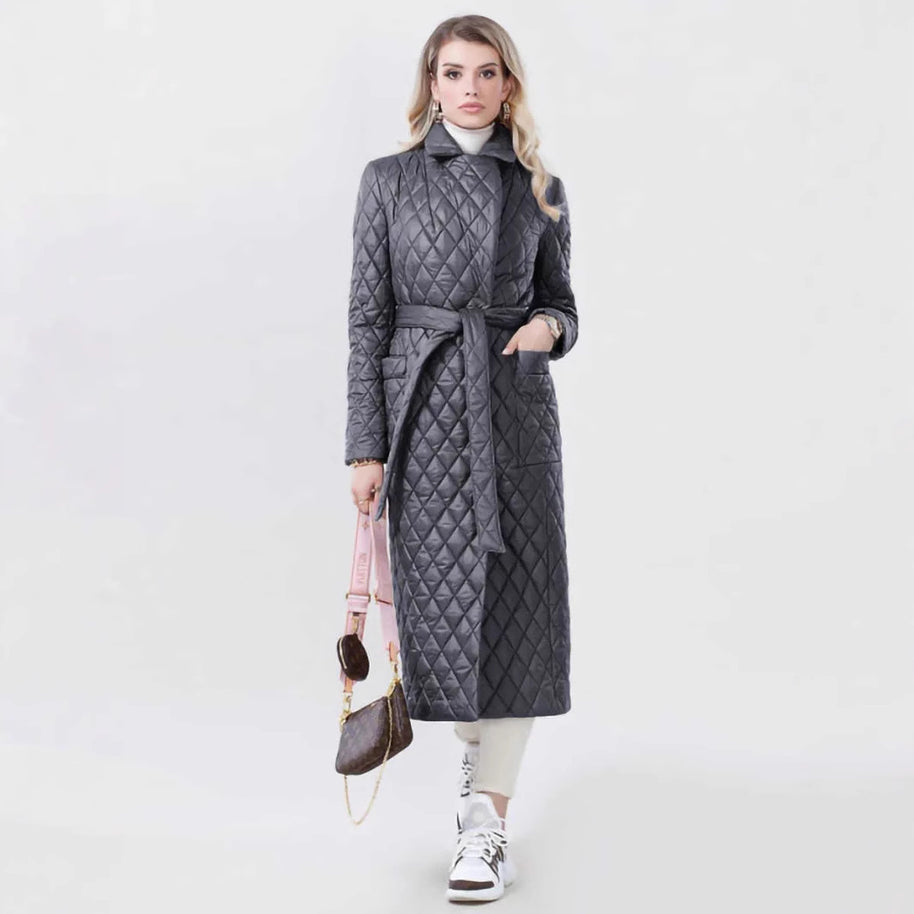 Damen Steppmantel mit Gürtel und hohem Kragen WW