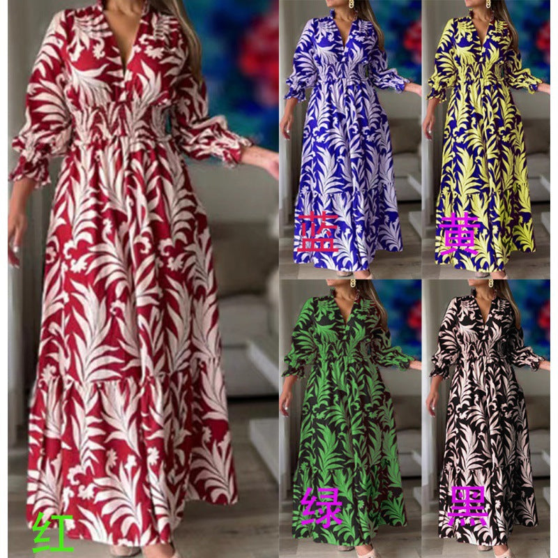 Damen Maxikleid mit floralem Design und voluminösen Ärmeln WW