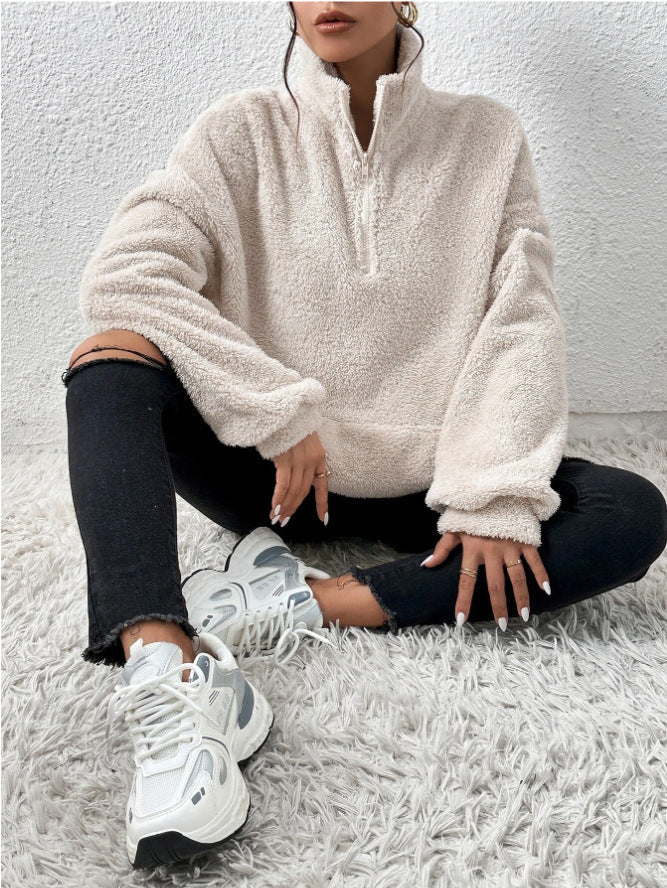 W&W Mode Plüsch-Kängurutaschen-Stehkragen-Sweatshirt
