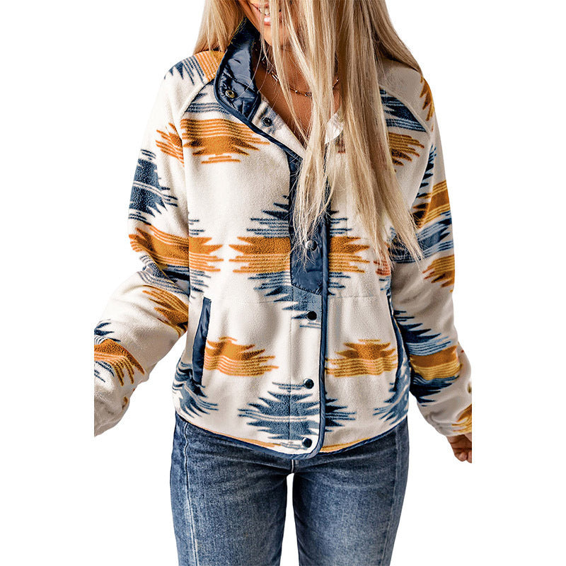 Damen bequemes Fleece-Jacke mit modischem Muster und praktischen Taschen WW