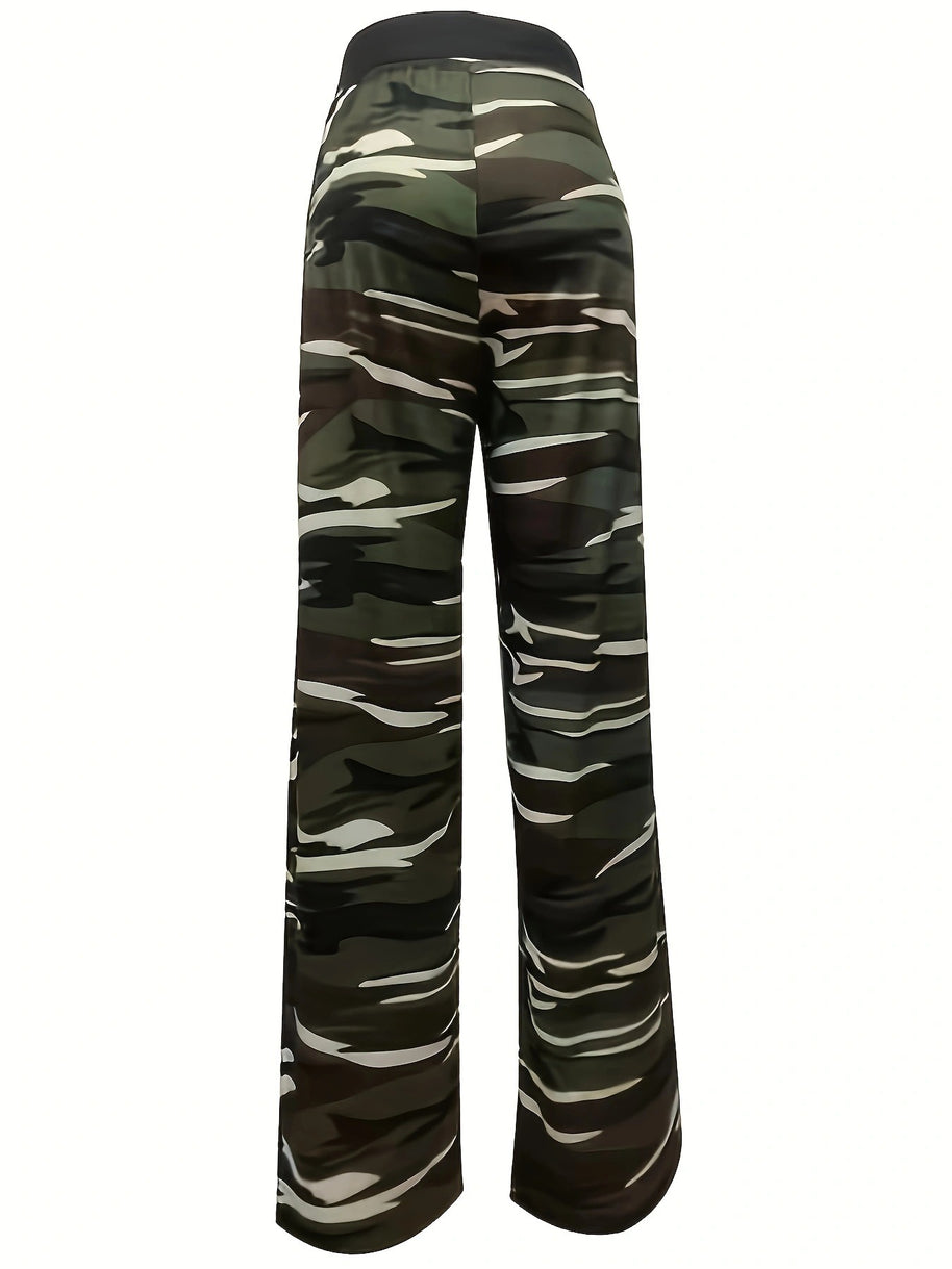 Damen Bequeme Cargohose mit elastischem Bund und stylishen Camouflagemuster WW