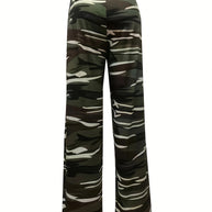 Damen Bequeme Cargohose mit elastischem Bund und stylishen Camouflagemuster WW
