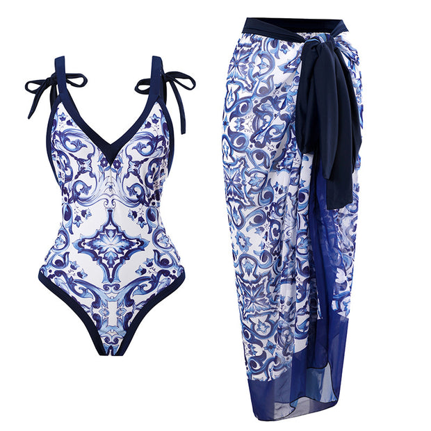 Damen Strandpareo mit elegantem floralen Design und verstellbarem Bindegürtel WW