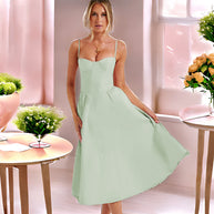 Damen Midi-Kleid mit eleganter Bustier-Oberfläche und schwingendem Rock WW