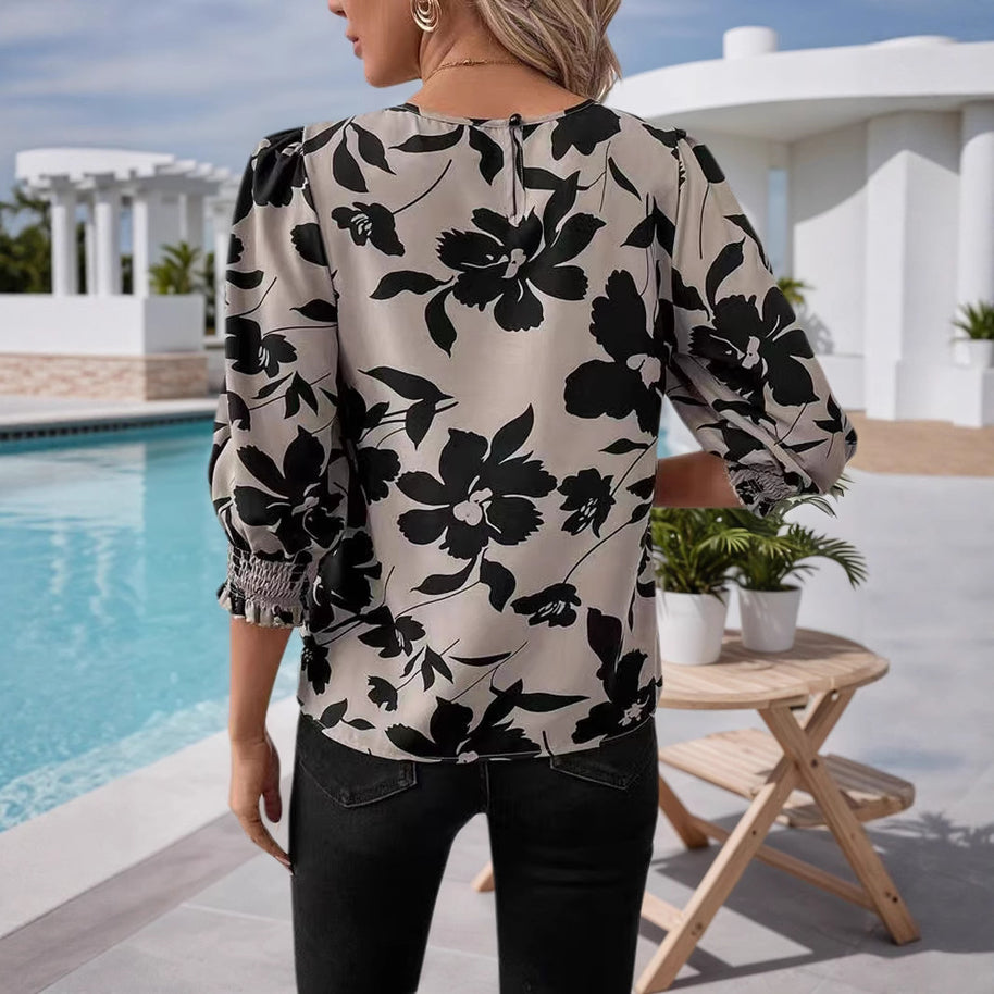 Damen Bluse mit floralem Druck und Rüschenärmeln WW