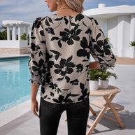 Damen Bluse mit floralem Druck und Rüschenärmeln WW