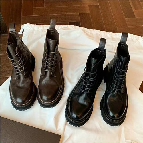 Damen robuste Schnürstiefel aus hochwertigem Leder mit rutschfester Sohle WW