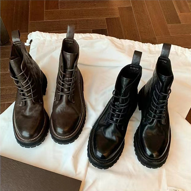 Damen robuste Schnürstiefel aus hochwertigem Leder mit rutschfester Sohle WW