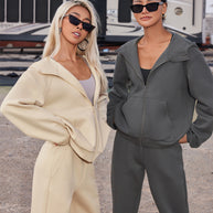 Damen sportlicher Fleece-Mantel mit großzügigen Taschen und elastischen Bündchen WW