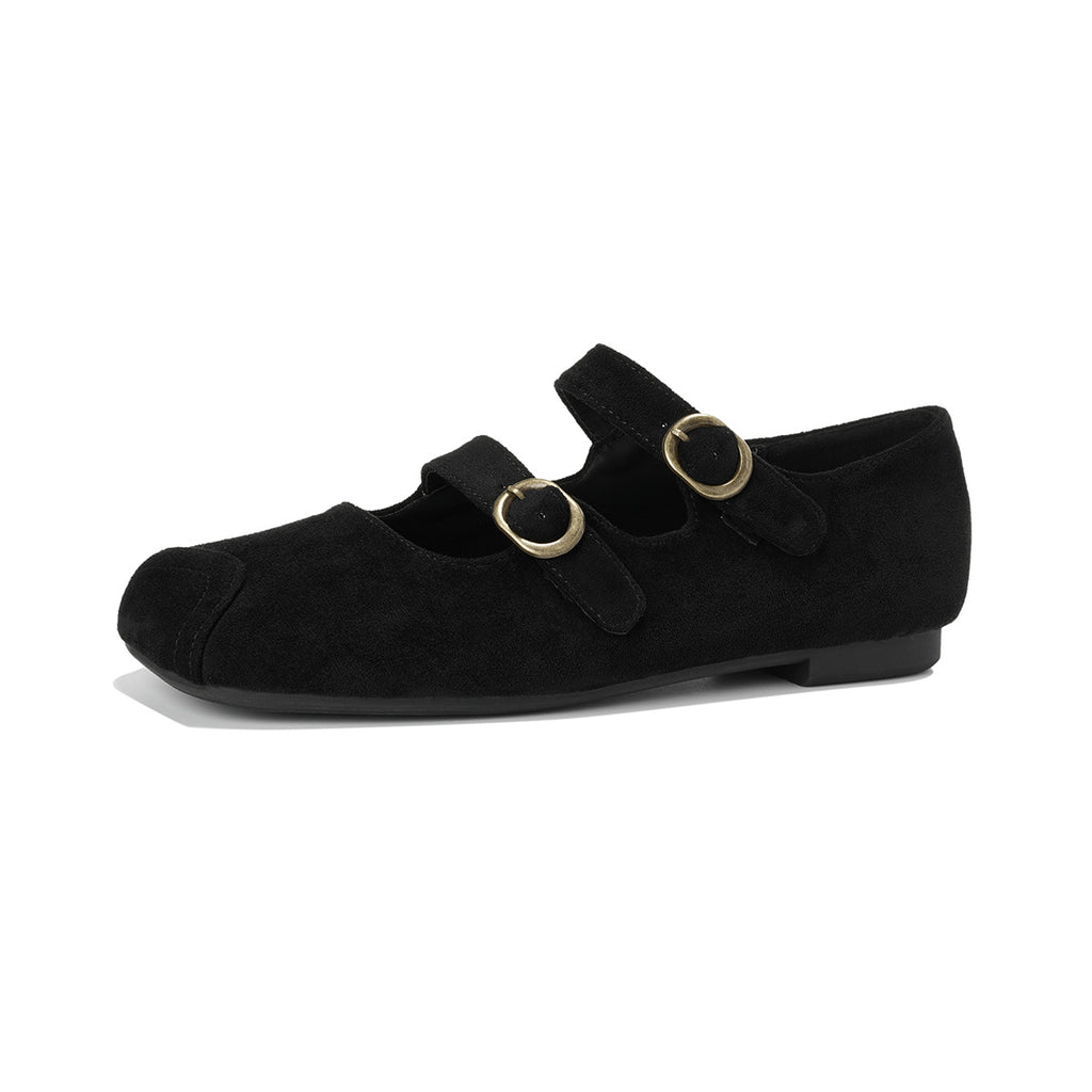 Damen Mary Jane Schuhe mit eleganten Doppelschnallen und weichem Veloursleder WW