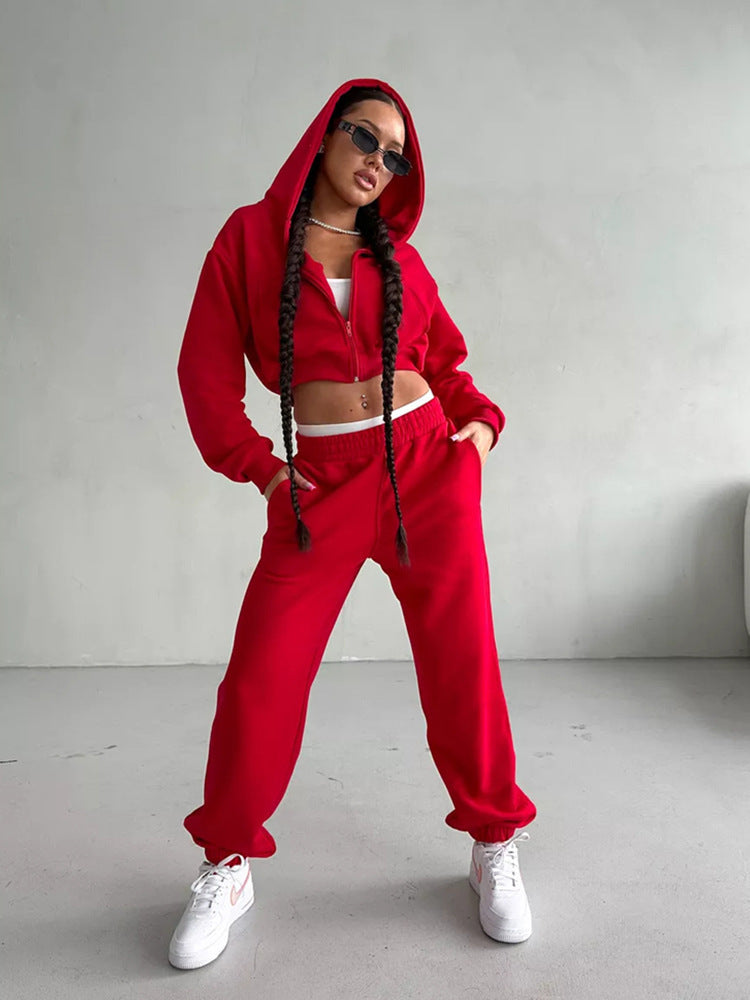 Damen sportliches Cropped Oberteil und weite Freizeithosen Set WW