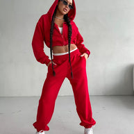 Damen sportliches Cropped Oberteil und weite Freizeithosen Set WW