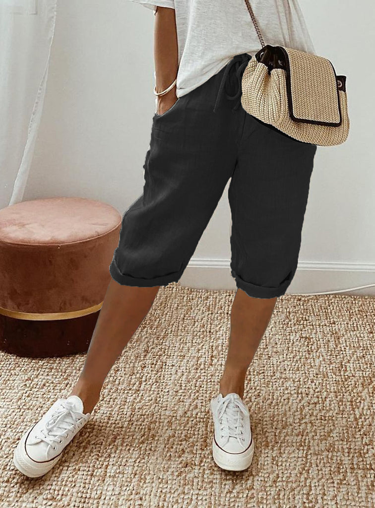 Damen lässige Cropped-Hosen mit Gummi Bund und Taschen WW