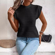 Damen elegantes Oberteil mit strukturiertem Puffärmel und hochgeschlossenem Ausschnitt WW