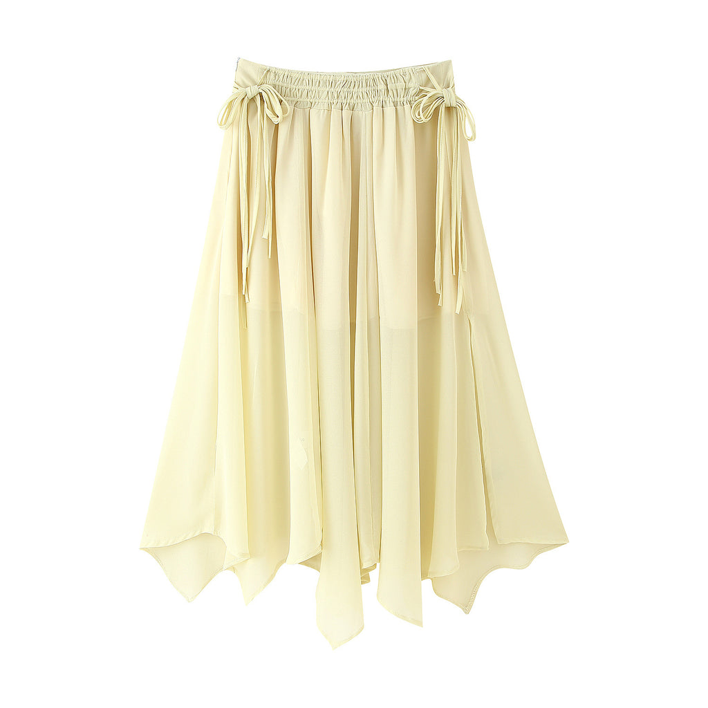 Damen plissierter Midi-Rock mit verstellbarem Bindeband WW
