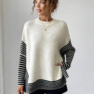 Damen Strickpullover mit modernem Streifenmuster und oversized Schnitt WW