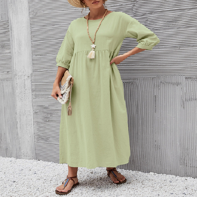 Damen Maxikleid mit Ballonärmeln und Gummizug WW