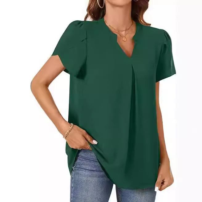 Damen Bluse mit eleganter V-Ausschnitt-Detail und leichten Puffärmeln WW