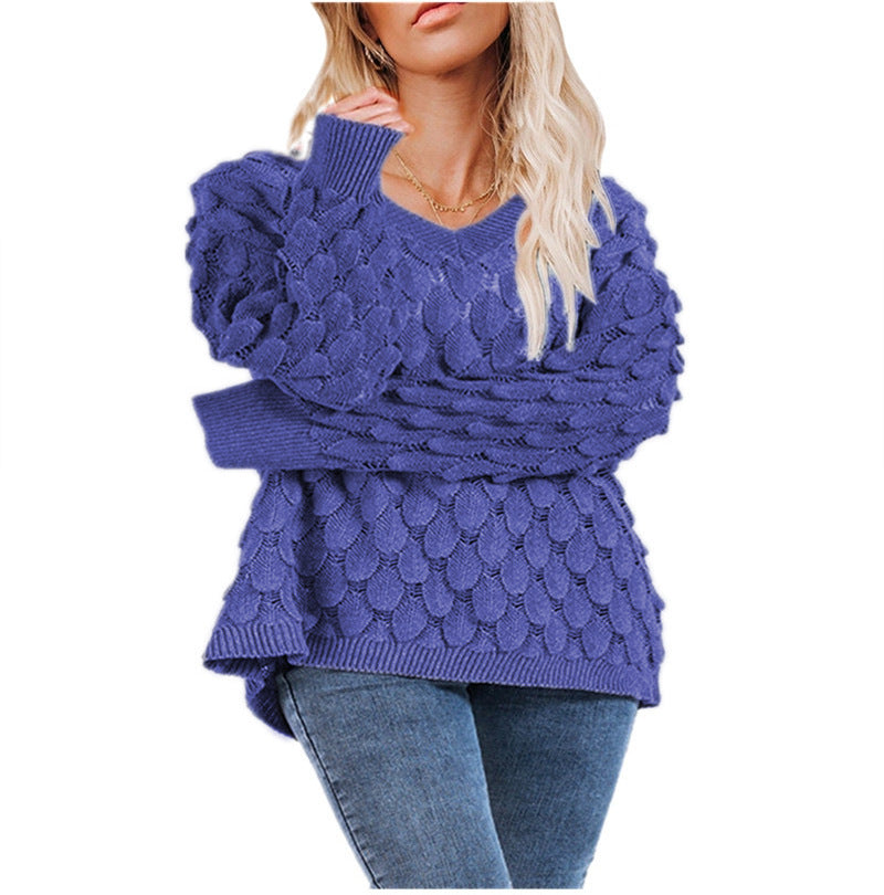 Damen Pullover mit Struktur und V-Ausschnitt WW