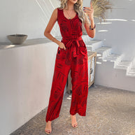 Damen Eleganter Jumpsuit mit weitem Bein und taillierbarem Gürtel WW