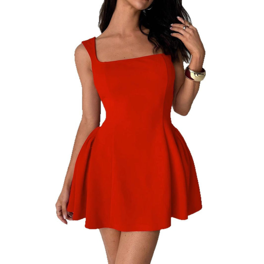 Damen A-Linien Kleid mit quadratischem Ausschnitt und schwingendem Rock WW