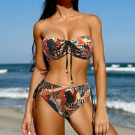 Damen Bandeau-Bikini mit verstellbaren Trägern und animalischem Muster WW