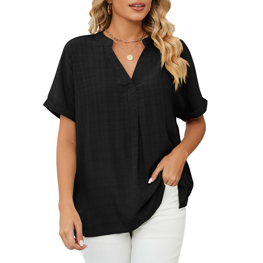 Damen V-Ausschnitt Bluse mit lässigem Schnitt und dekorativer Struktur WW