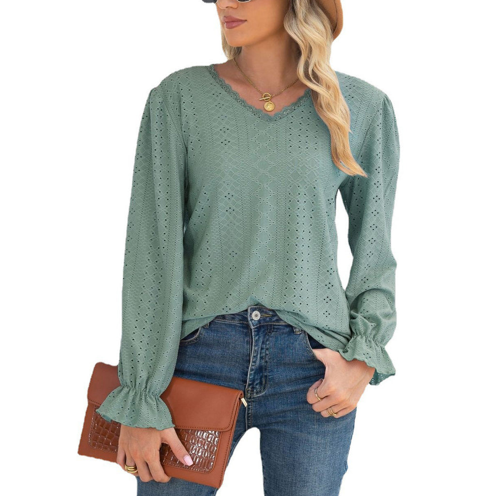 Damen Bluse mit feinem Lochmuster und voluminösen Ärmelabschlüssen WW