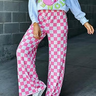 Damen Karierte Palazzo-Hose mit elastischem Bund und praktischen Seitentaschen WW