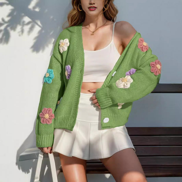 Damen Strickjacke mit floralen Applikationen WW
