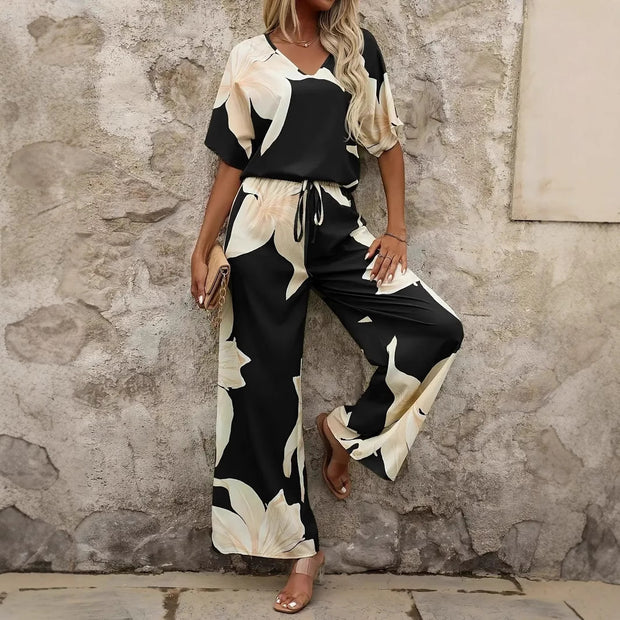 Damen entspanntes Jumpsuit mit floralem Design und elastischem Bund WW