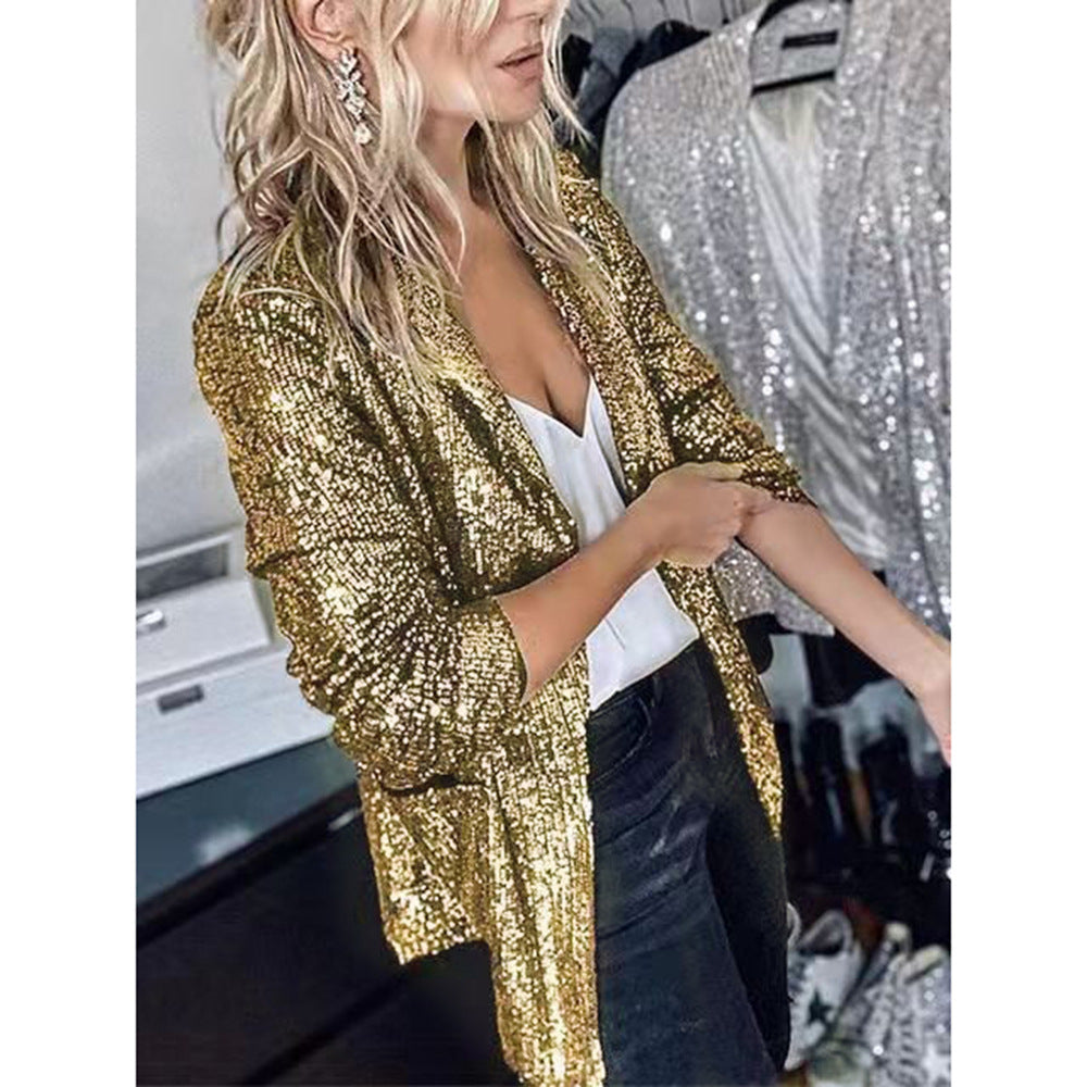 Damen Glitzernder Blazer aus Pailletten mit modernem Schnitt WW
