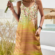 Damen Sommerkleid im eleganten Floral-Design mit bequemen Spaghettiträgern WW