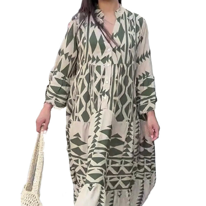 Damen Maxikleid mit geometrischem Muster und fließendem Schnitt W&W Mode