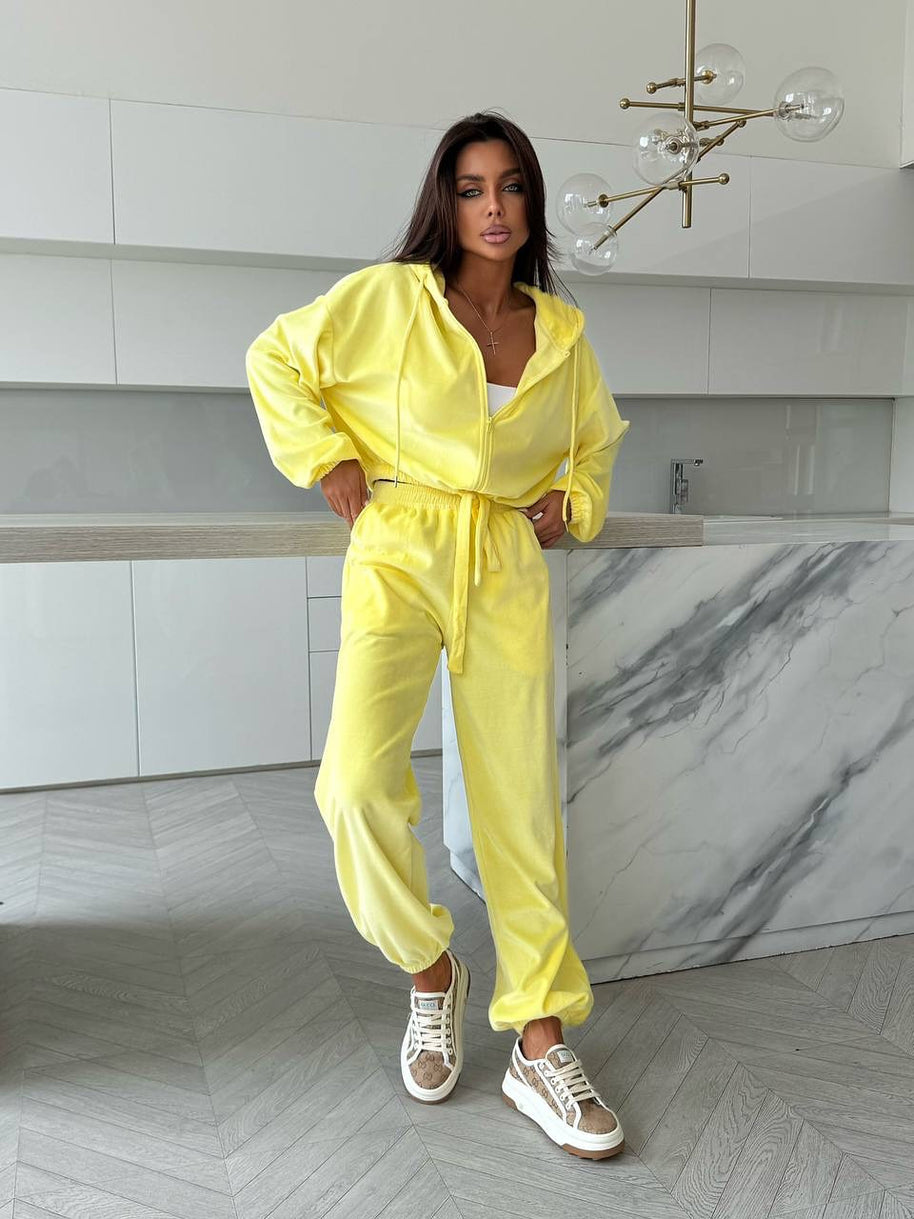 Damen bequemer Fleece-Jogginganzug mit modischem Schnitt und elastischem Bund WW