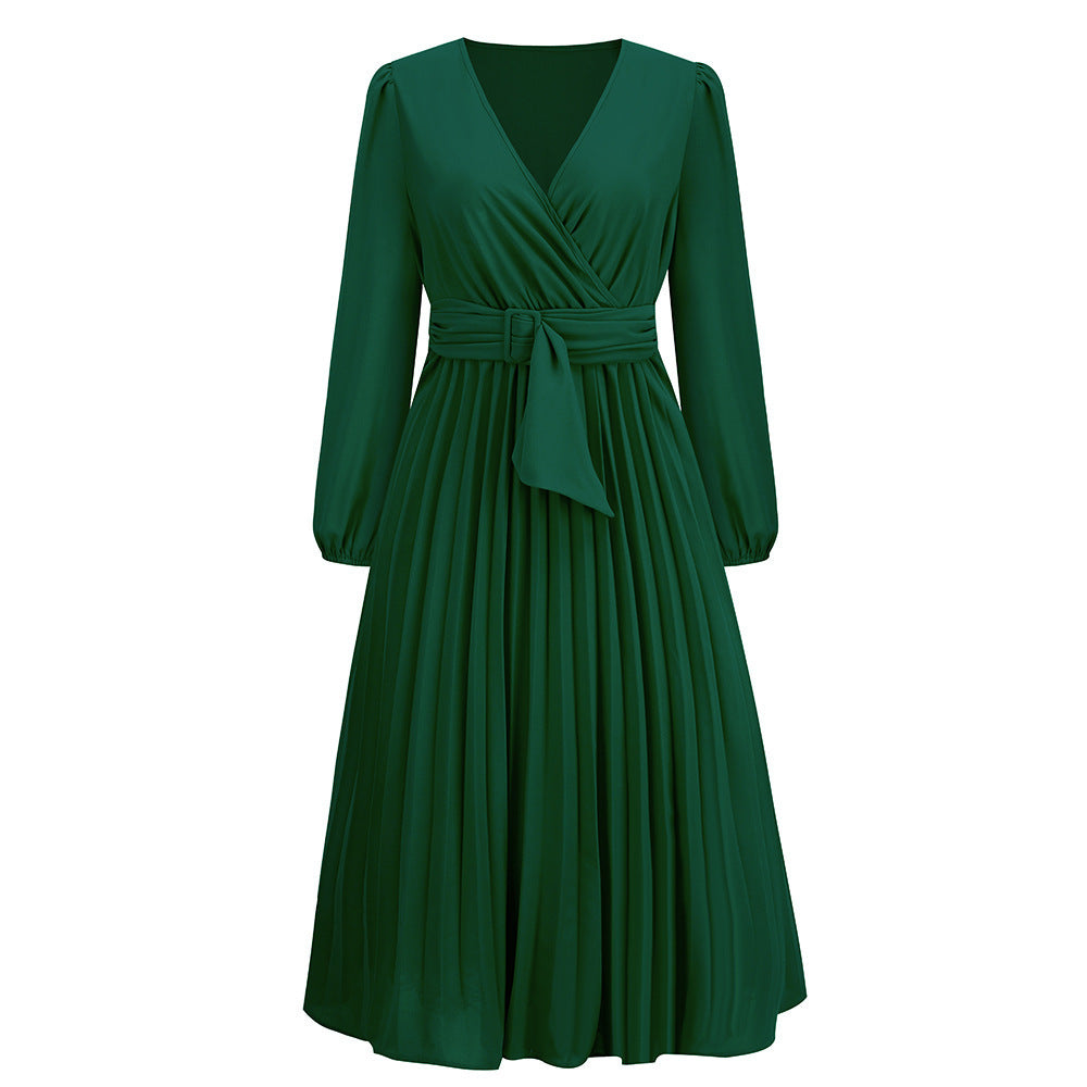 Damen Wickelkleid mit Plissee-Design und eleganter Taillengürtel WW