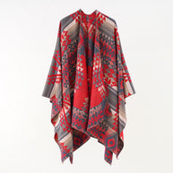 Damen Geometrischer Überwurfponcho mit warmem Material und trendiger Musterung WW
