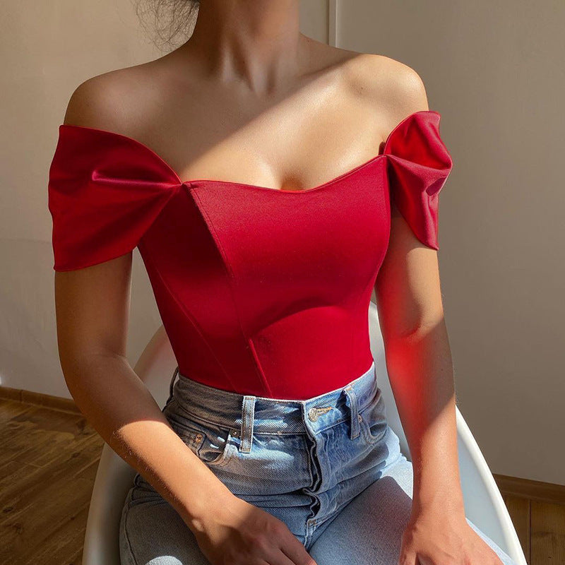 Damen Satin Off-Shoulder Korsett Bodysuit WW