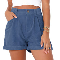 Damen bequeme High-Waist Shorts aus strukturiertem Baumwollmix WW